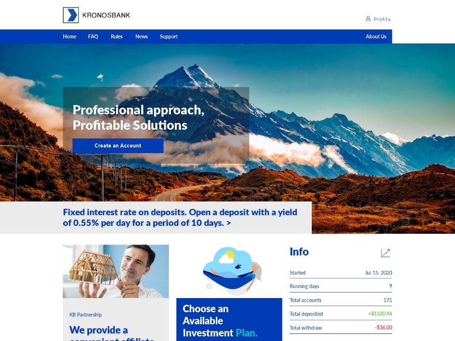 Kronos Bank - перспективный хайп с одним тарифом: 0.55% на 10 дней, $25