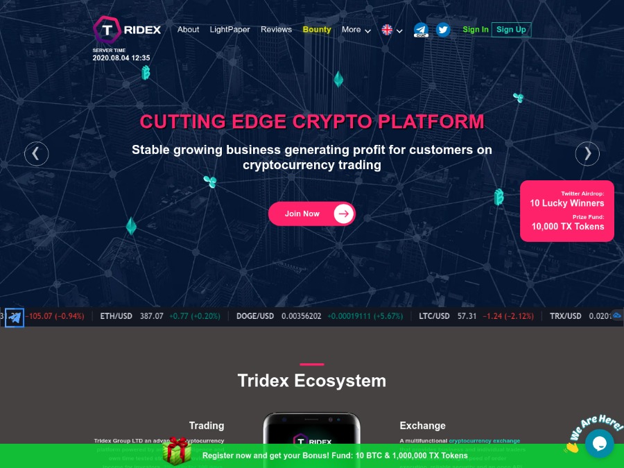 Tridex - среднедоходный проект с тарифом 2% в сутки на 100 дней, от 5 USD