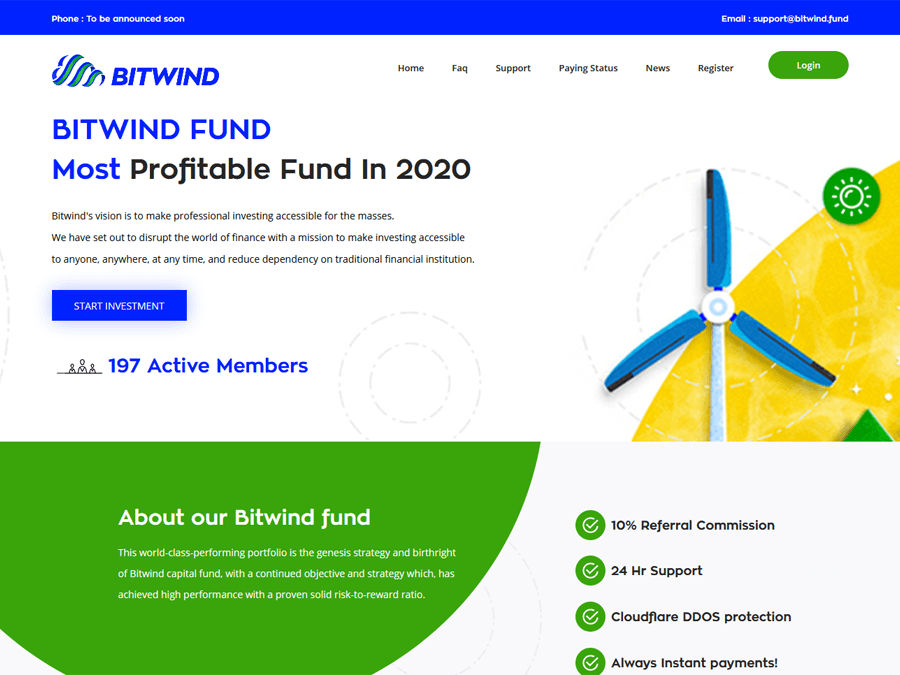 Bitwind Fund - стабильный средник от +10% после 7 дней работы, +Страховка