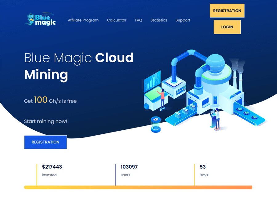 Blue Magic - псевдомайнинг с доходностью от 3% в сутки, 100 GH/s в подарок