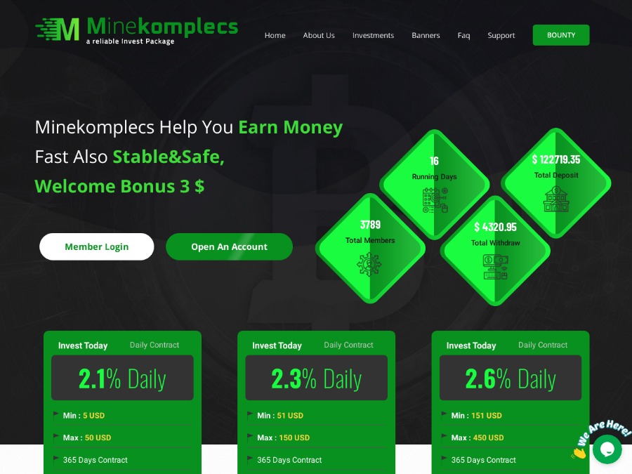 Mine Kompleacs Limited - псевдомайнинг с тарифами от 2.1% на 365 дней, $5