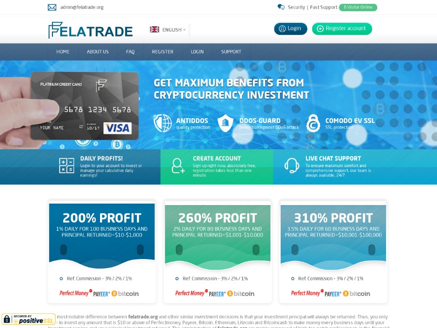 Felatrade - профитность: 1.0 - 3.5% на 100 - 60 бизнес-дней, участие от $10