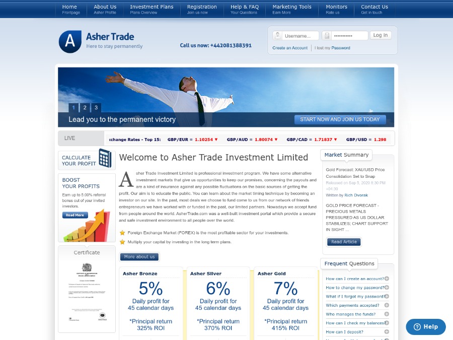Asher Trade Investment Limited - сверхдоходный хайп от +5% на 45 дней, $10