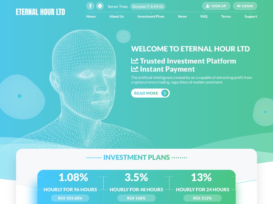Eternal Hour LTD - 1.08% каждый час на 96 часов, мультивалюта, вход от $10