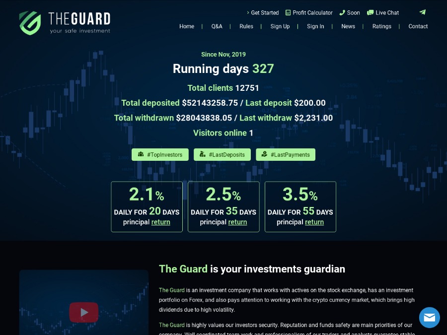 The Guard - 2.1% в сутки на 20 дней, депозит в конце периода, вход от $10