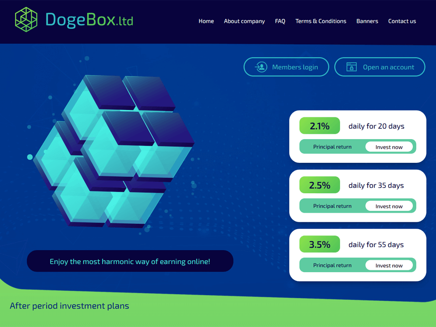 DogeBox ltd - 2.1% по календарным дням на 20 суток, депозит в конце, от $10