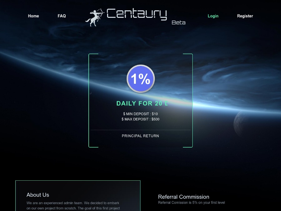 Beta Centaury - 1.0% в сутки на 20 дней, возврат вклада, лимит: 10 - 500 USD