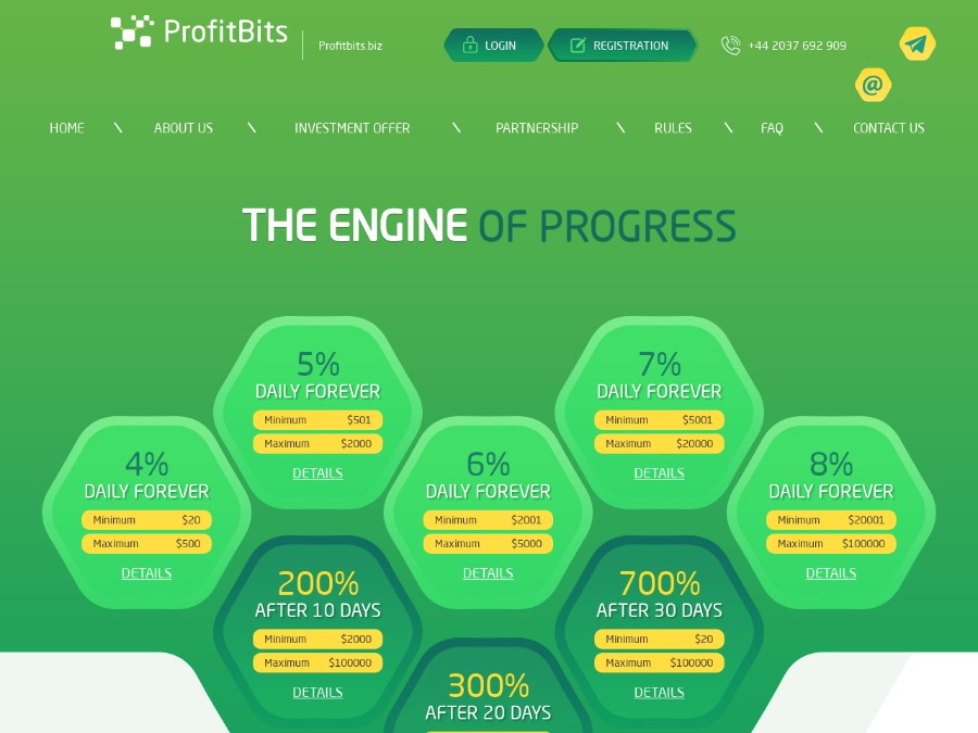 ProfitBits - инвестиции в фаст: 4 - 8% в день навсегда от $20, Страховка $500