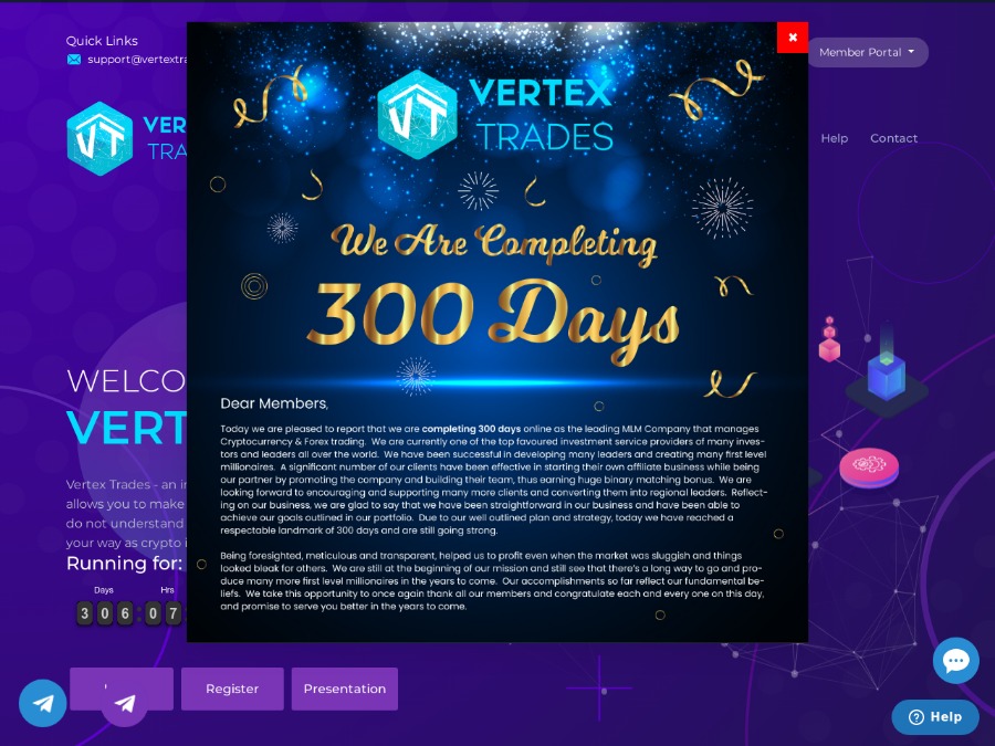 Vertex Trades - средник: 1.5% на 100 дней при включенном депо, вход от $30