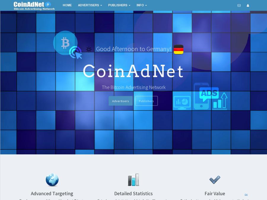 CoinAdNet - рекламная сеть биткоин с платежами в криптовалюте, CPM и PPC