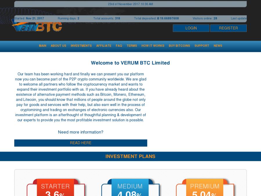 Verum BTC Limited - высокодоходные инвестиции в биткоинах от 0.15%/час