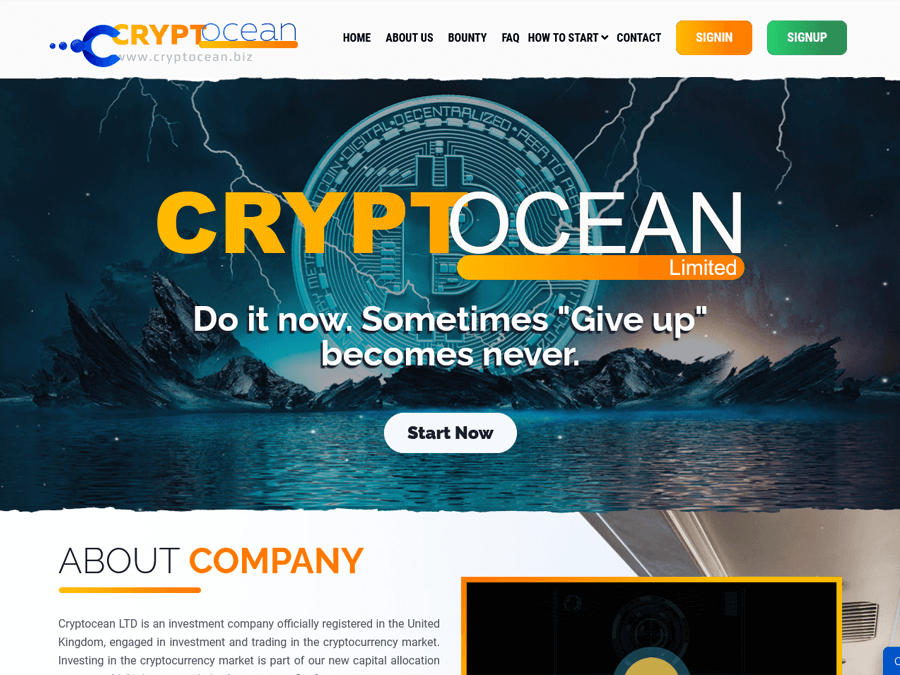 Cryptocean Limited - редизайн и ребрендинг парта: 9% на 14 дней, депо $10