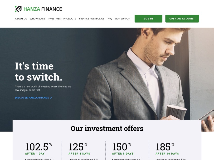 HanzaFinance - бывший хайп-партизан, от 102.5% после 1 дня, вход от 10 USD