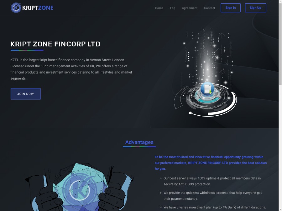 KriptZone Fincorp Ltd - +2.0% раз в день сроком на 15 дней, $25, +СТРАХОВКА