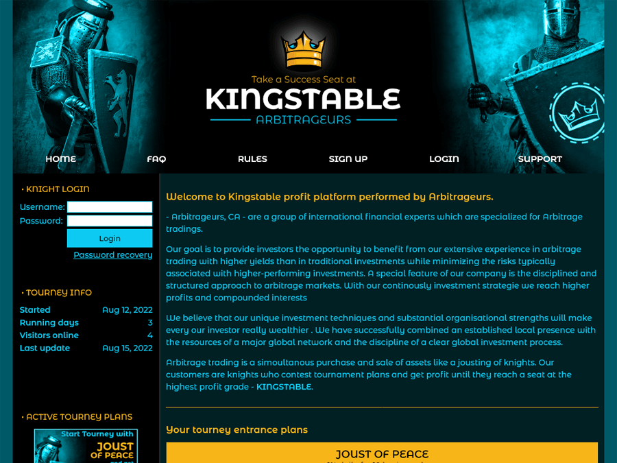 KingsTable - 1% на 10 рабочих дней (Пн-Пт) / 14% после 14 дней (Пн-Вс), $20