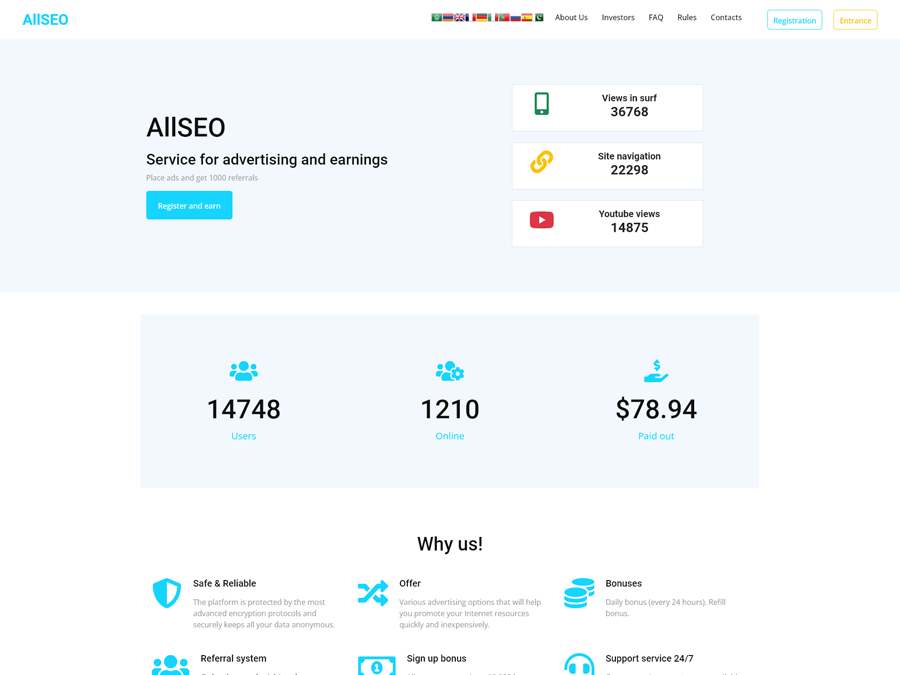 AllSEO - 0.7% - 0.8% каждый день на 180 дн, депозит включен (+26% / +44%)