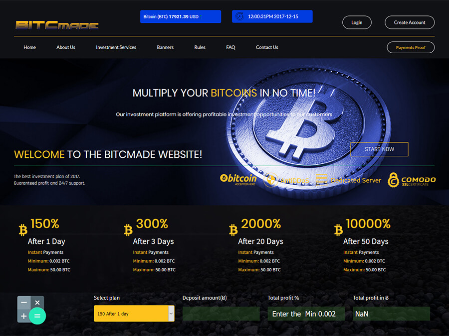 BitcMade - сверхдоходные инвестиции в криптовалюте Bitcoin, instant-вывод