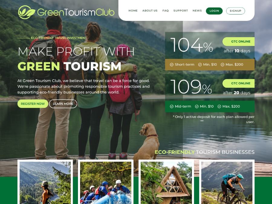 Green Tourism Club - парт: 104% после 10 дней | 109% после 20 дней, от $10