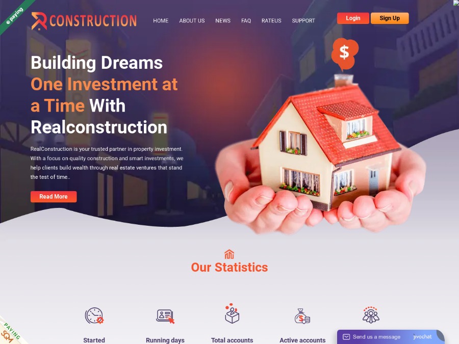 RealConstruction - долгоиграющий фонд: 0.3% - 3.6% на 700 - 30 дней, $10