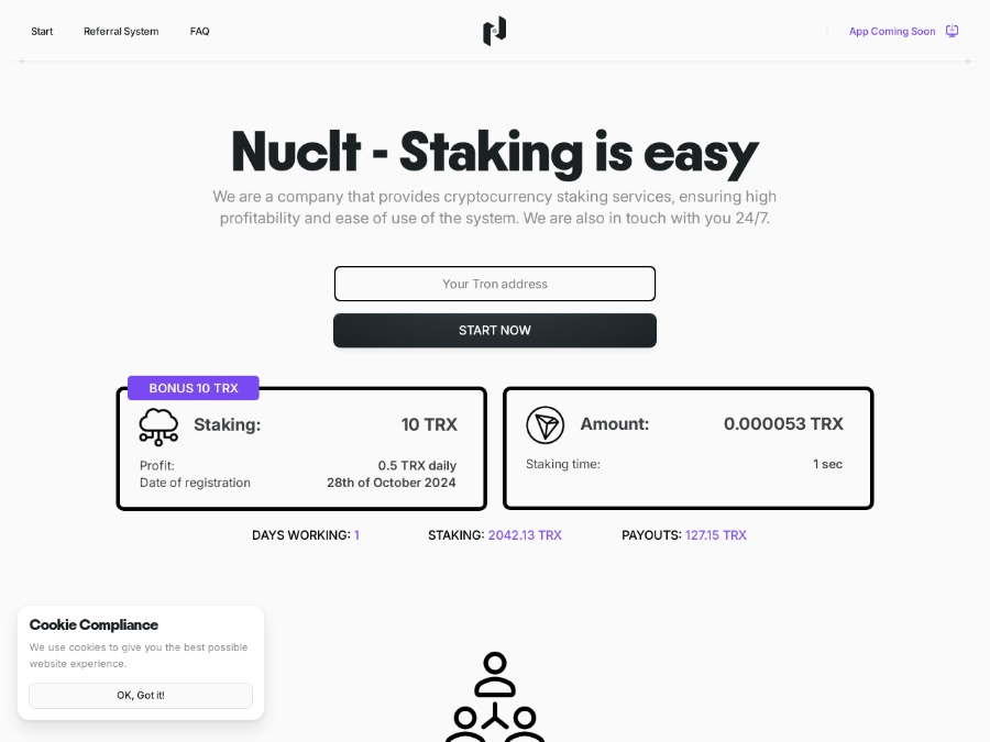 Nuclt - новый псевдомайнинг +5% в день бессрочно, от 10 TRX + СТРАХОВКА