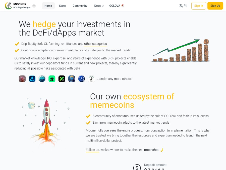 Mooner - копилка с доходом от 0.15% в сутки на 15 дней и дольше, 1 USD