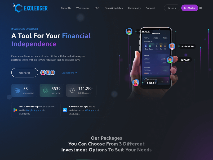 Exoledger - инвестиции онлайн: 1.2% - 13% в день на 15 - 20 дней, от 20 USD