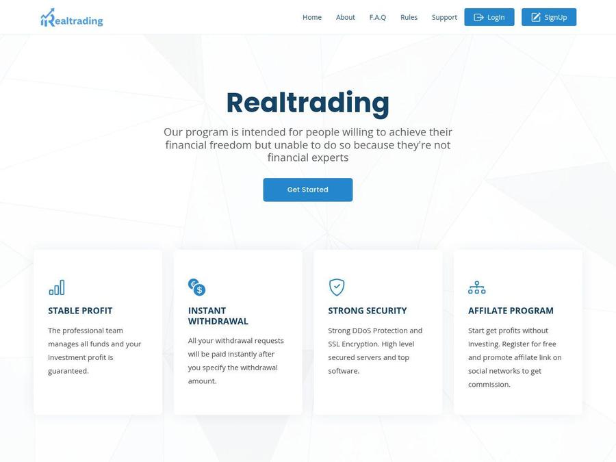 Realtrading - долгосрочный маркетинг: 1% на 150 дней, депозит от 10 USDT