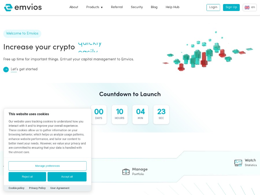 Emvios - 0.7 - 0.9% в день на 15 дней, возврат вклада в конце, вклад от $10