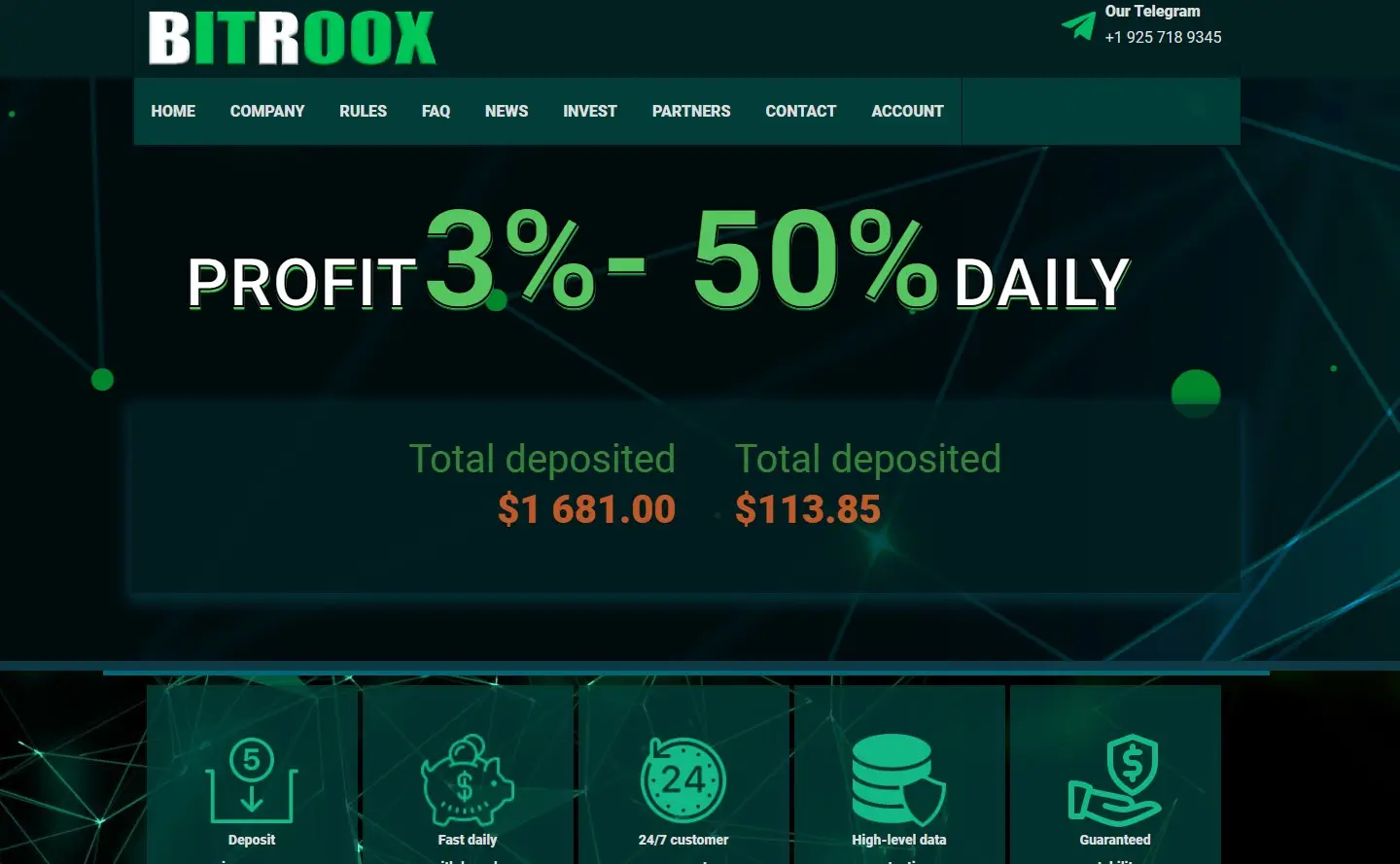 Bitroox - инвестиции с высоким процентом: 3% - 50% в сутки + СТРАХОВКА