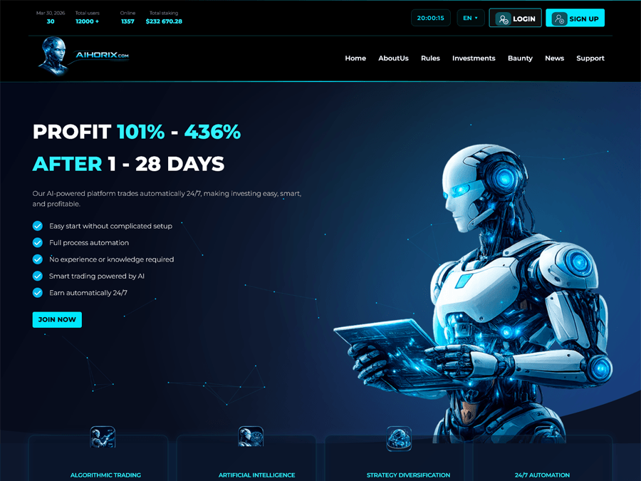 Aihorix - афтер-планы: 101% - 436% после 1 - 28 дней, от $25 + СТРАХОВКА