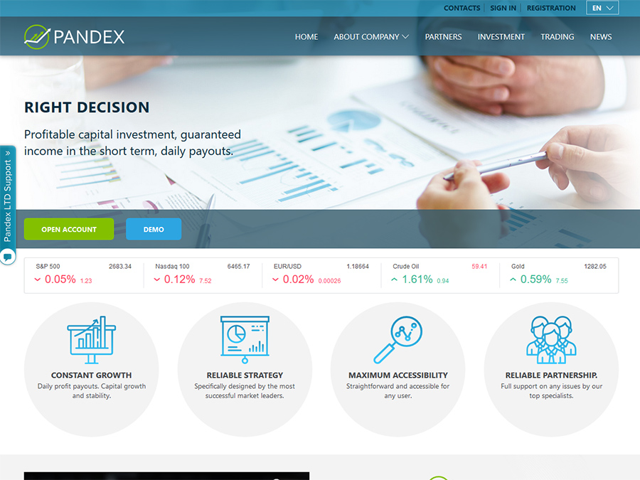 Pandex - серьезные инвестиции в брокерскую контору от 100 USD минимум