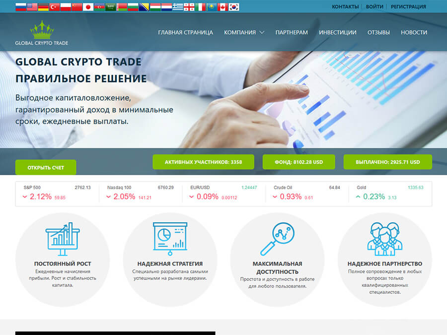 Global Crypto Trade - хайп с доходом 120 – 216% за 30 – 120 дней, от 1 USD