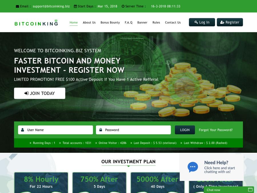 Bitcoin King Investment - инвестиции от 5 долларов с доходом от 10% за круг