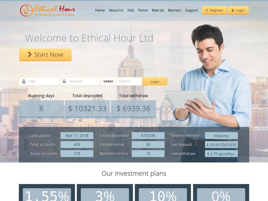 Ethical Hour Ltd - англоязычный хайп с почасовыми платежами, от 10 USD