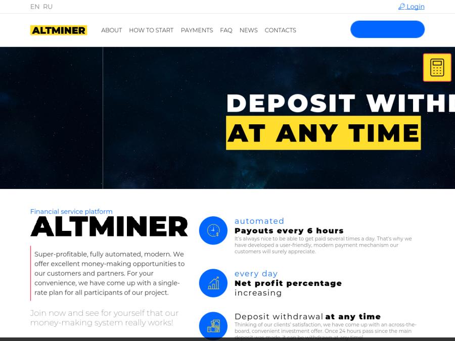AltMiner - мультивалютный HYIP с плавающим доходом от 3% в сутки, от 20 $