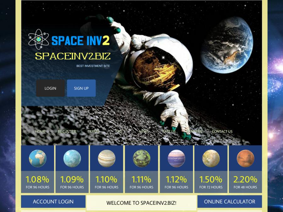 Spaceinv2 - хайп с почасовыми выплатами, доход от 1.08% за час, от 7 USD