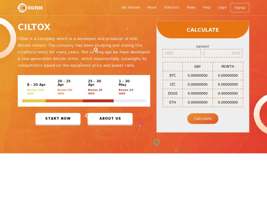 Ciltox - псевдо облачный майнинг, заработок Bitcoin и Криптовалют от 0.01$