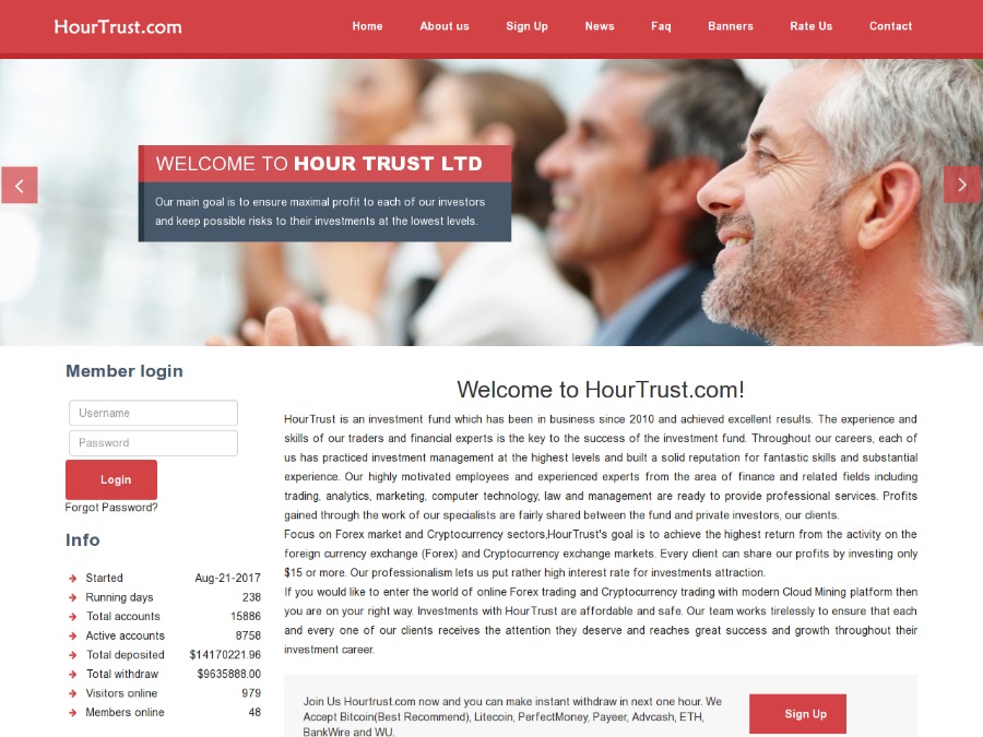 Hour Trust LTD - почасовая прибыль в USD хайп-проекте, от +0.7% на 150 час.