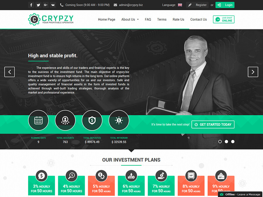 CRYPZY - хайп почасовик, начисления каждый час по 3 - 9%, участие от 2 USD