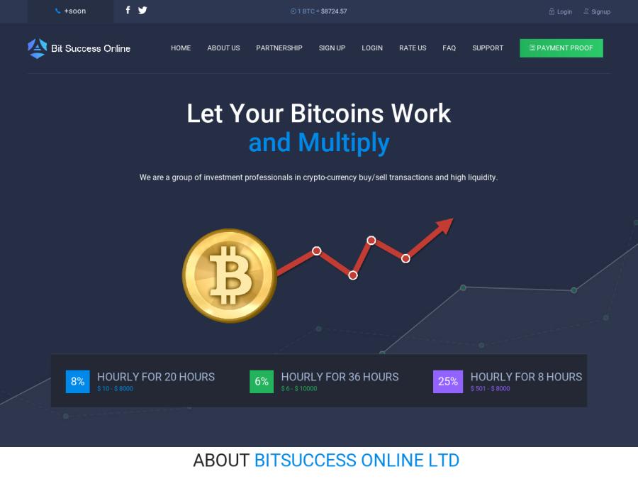 BitSucces Online LTD - инвестиции с почасовой прибылью, участие от 6 USD